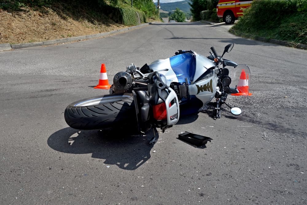 Motorcycle accident, crash at sunny day.