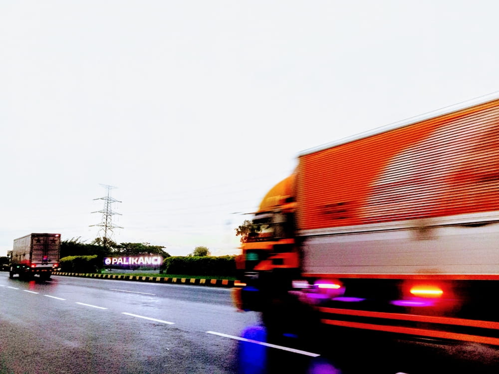 Commercial truck traveling on a highway before a serious crash investigation