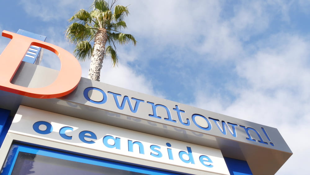 Entrance sign for the Oceanside Transit Center in Oceanside California